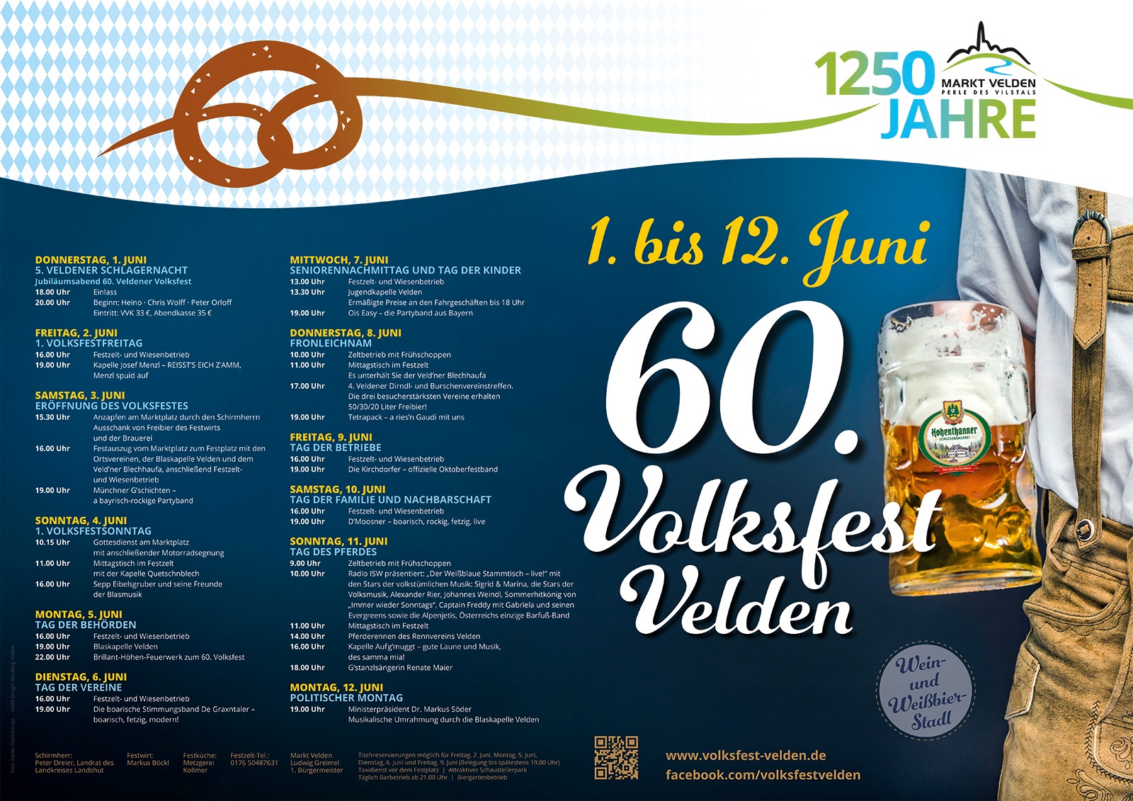 Original-Programmplakat 60. Volksfest Velden 2023 mit Festprogramm