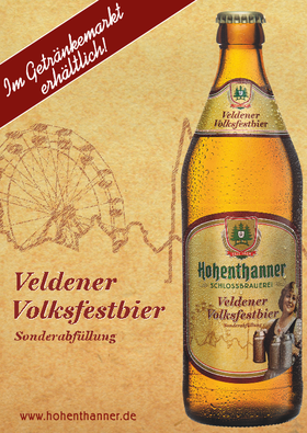 Etikett der Sonderabfüllung des Veldener Volksfestbieres der Schlossbrauerei Hohenthann